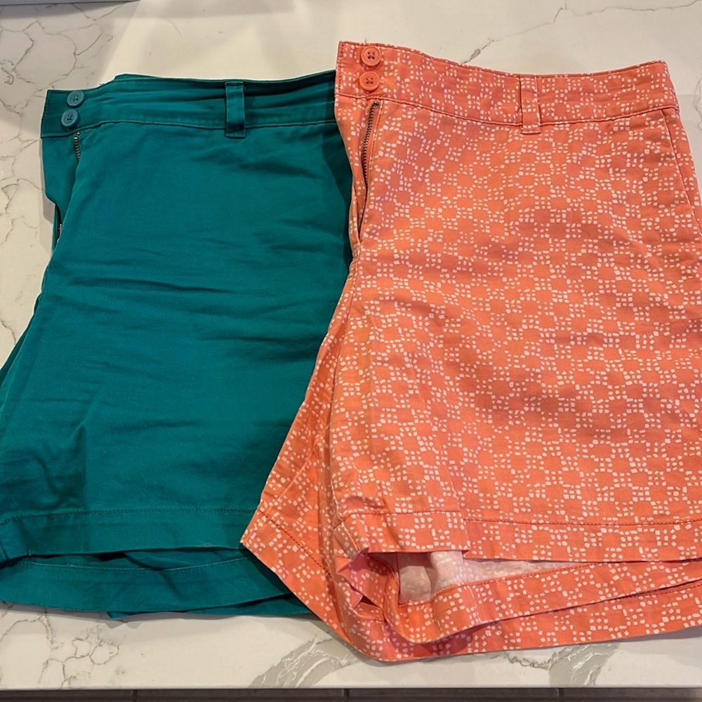 Womens Ann Taylor Loft shorts, 2 pair (orange/ white and green) size 14